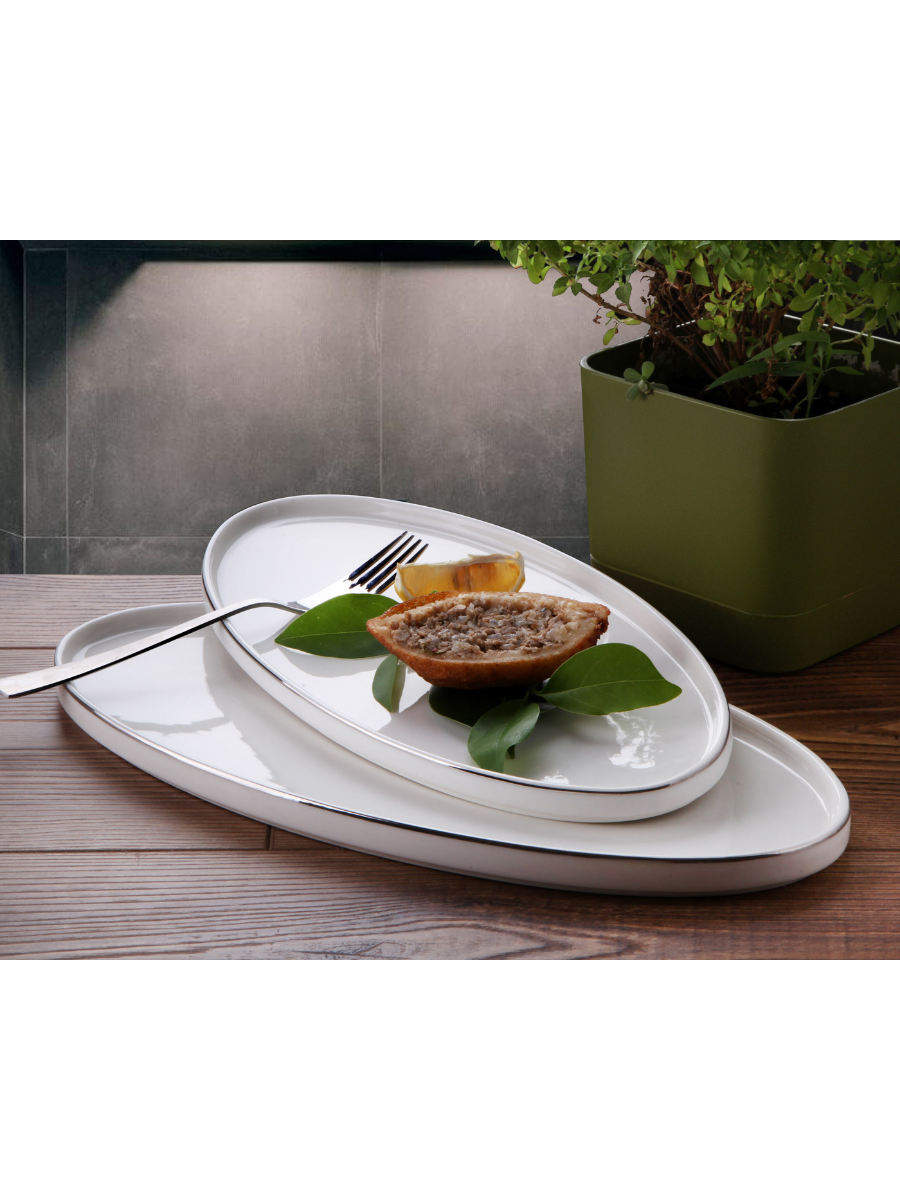 Porselen Silver İkili Kayık Tabak Bone China G3257 resmi