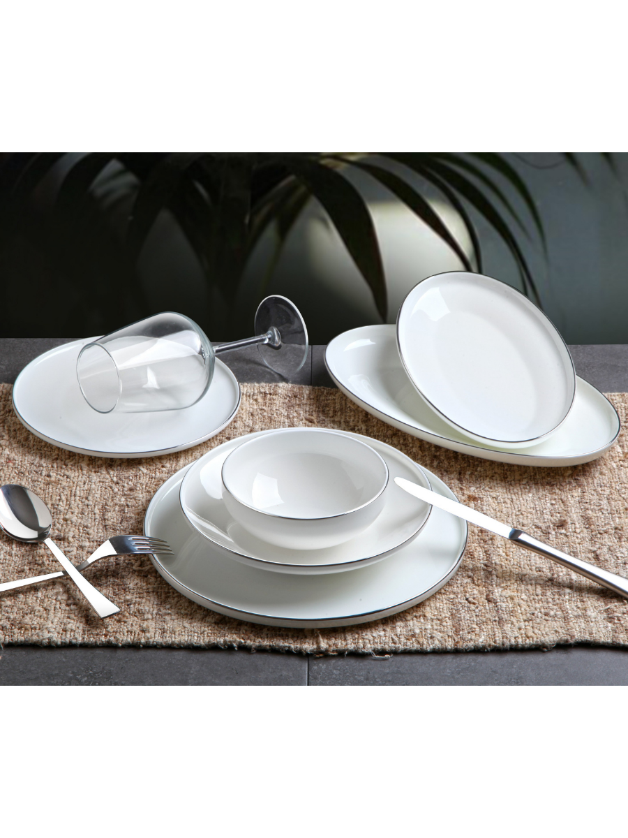 Yirmi Altı Parça Silver Porselen Yemek Takımı Bone China G3162 resmi