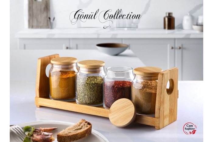 5 PARÇA BAMBU KAPAKLI CAM BAHARAT SETİ resmi