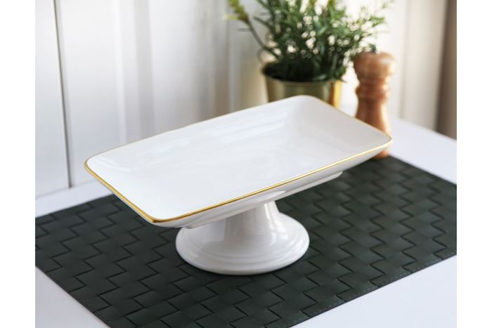 SERAMİK AYAKLI ÇİKOLATA TABAĞI  BEYAZ GOLD resmi