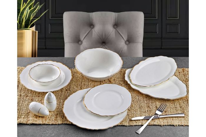 55 PARÇA GOLD BONE CHINA YEMEK TAKIMI resmi