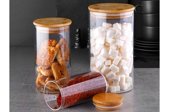 BOROSİLİKAT 3LÜ KAVANOZ 10X18 8X15 6X12 resmi