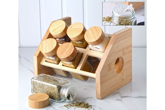 BAMBU KAPAKLI 7 PARÇA CAM BAHARAT TAKIMI resmi