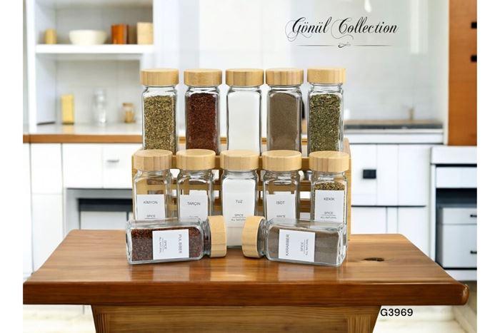 BAMBU KAPAKLI 12Lİ CAM TUZLUK 120ML resmi