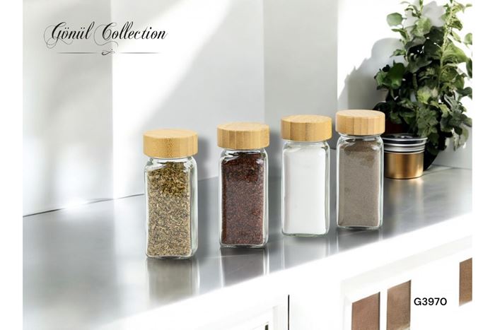 BAMBU KAPAKLI TEKLİ CAM TUZLUK 120 ML resmi