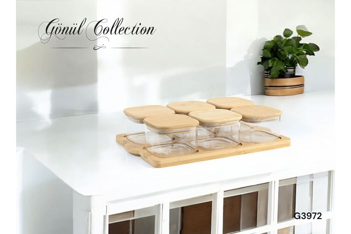 BAMBU KAPAKLI BOROSILIKAT 6LI CAM KAHVALTI KAHVALTILIK resmi