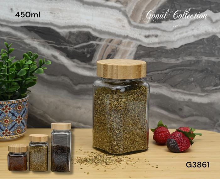BAMBU KAPAKLI CAM KAVANOZ 450ML resmi