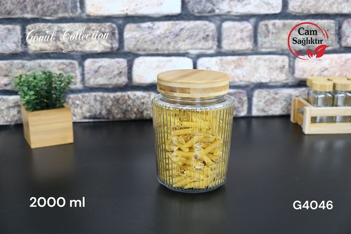 BAMBU KAPAKLI CAM KAVANOZ 1950ML resmi