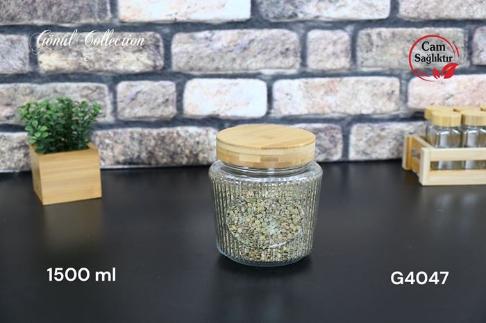 BAMBU KAPAKLI CAM KAVANOZ 1500ML resmi