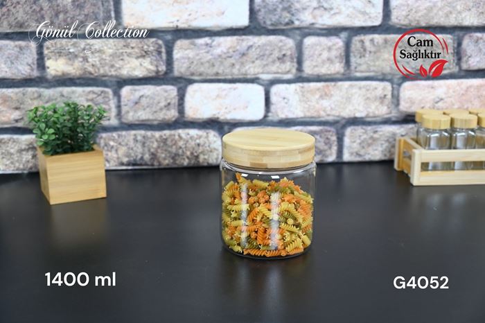BAMBU KAPAKLI BOROSILIKAT CAM KAVANOZ 1400ML resmi