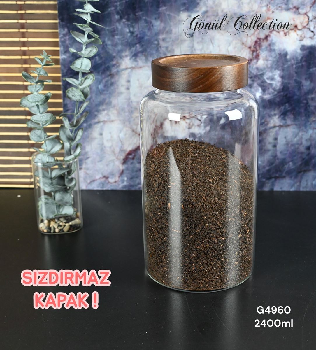 BAMBU KAPAKLI CAM KAVANOZ 13X23 resmi