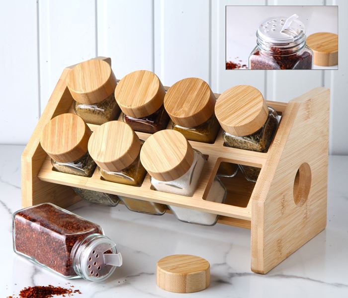 BAMBU KAPAKLI 9 PARÇA CAM BAHARAT TAKIMI resmi