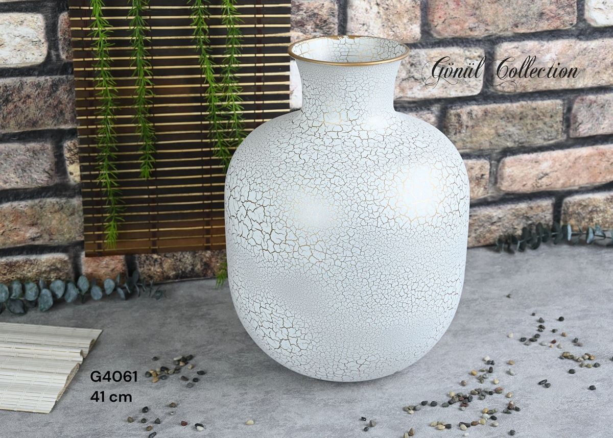 METAL VAZO 28X41CM BEYAZ resmi