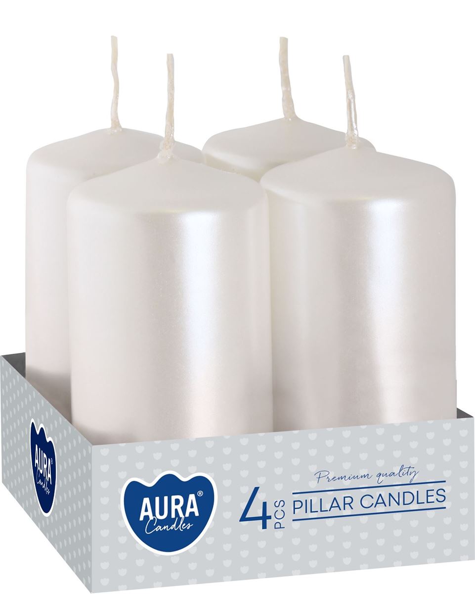 4LÜ SİLİNDİR MUM 40X80 BEYAZ İNCİ resmi