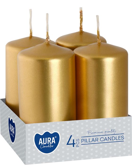 4LÜ SİLİNDİR MUM 40X80 GOLD METALİC resmi