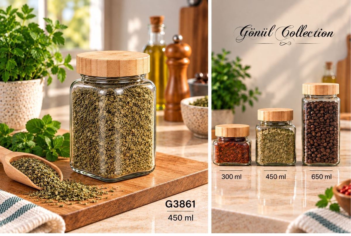 BAMBU KAPAKLI CAM KAVANOZ 450ML resmi