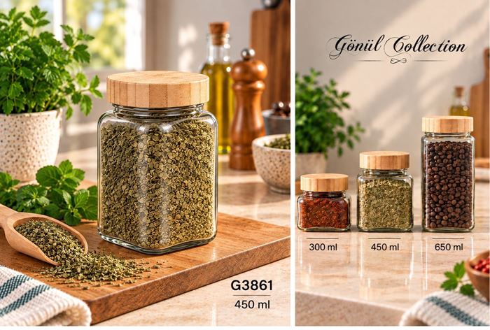 BAMBU KAPAKLI CAM KAVANOZ 450ML resmi
