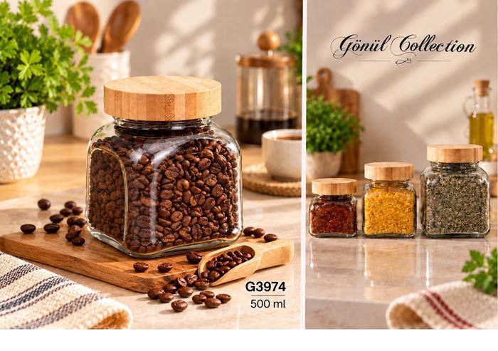 BAMBU KAPAKLI CAM KAVANOZ 500ML resmi