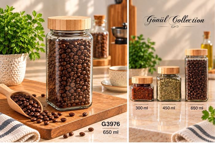 BAMBU KAPAKLI CAM KAVANOZ 650ML resmi