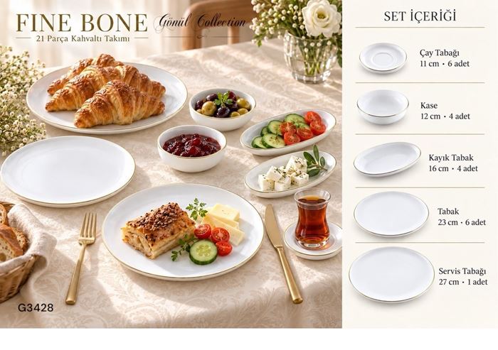 21 PRÇ GOLD BONE CHINA KAHVALTI TAKIMI resmi