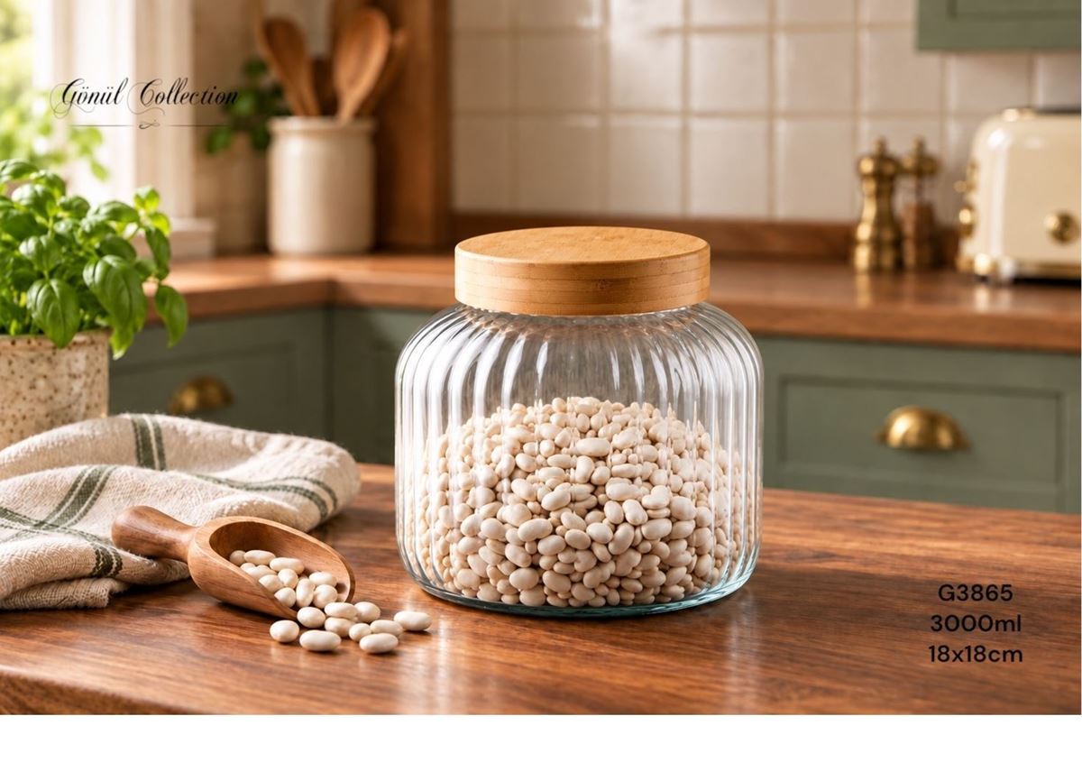 BAMBU KAPAKLI CAM KAVANOZ 3000ML resmi