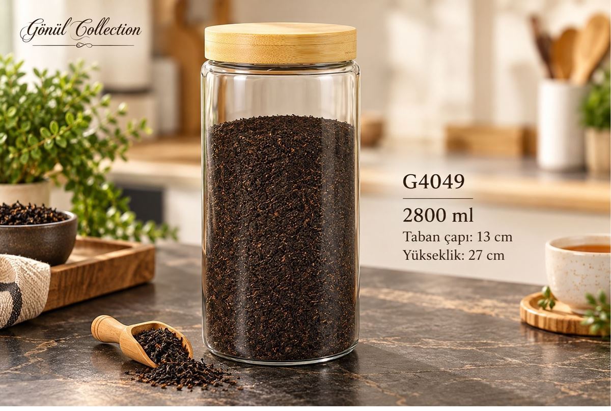 BAMBU KAPAKLI BOROSILIKAT CAM KAVANOZ 2800ML resmi